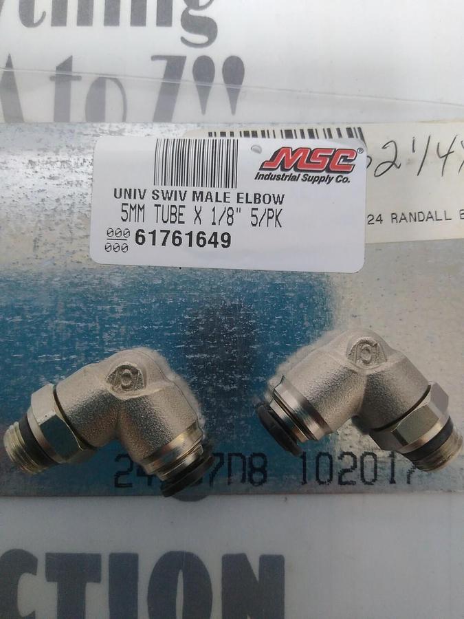 Used UNBRANDED,61761649,TUBE MALE SWIVEL ELBOW 5MM OD 1/8 IN LOT OF 5