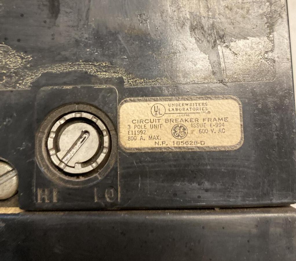 Used GE,E11592 185628-D,Circuit Breaker Frame 800AMP 600V 3 Pole