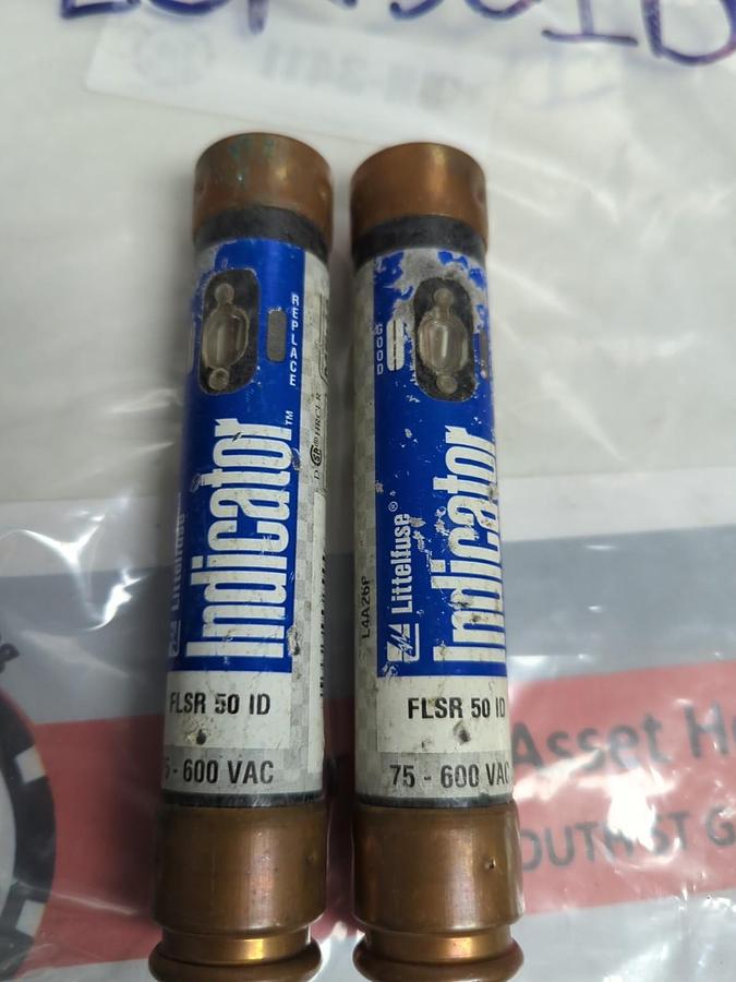 Used LITTELFUSE,FLSR50ID,INDICATOR 50 AMP FUSE LOT OF 2 PRE-OWNED