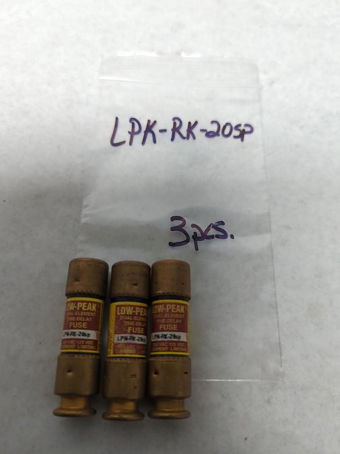 Used COOPER BUSSMANN,LPK-RK-20SP,LOW-PEAK 20 AMP FUSE LOT OF 3 PRE-OWNED