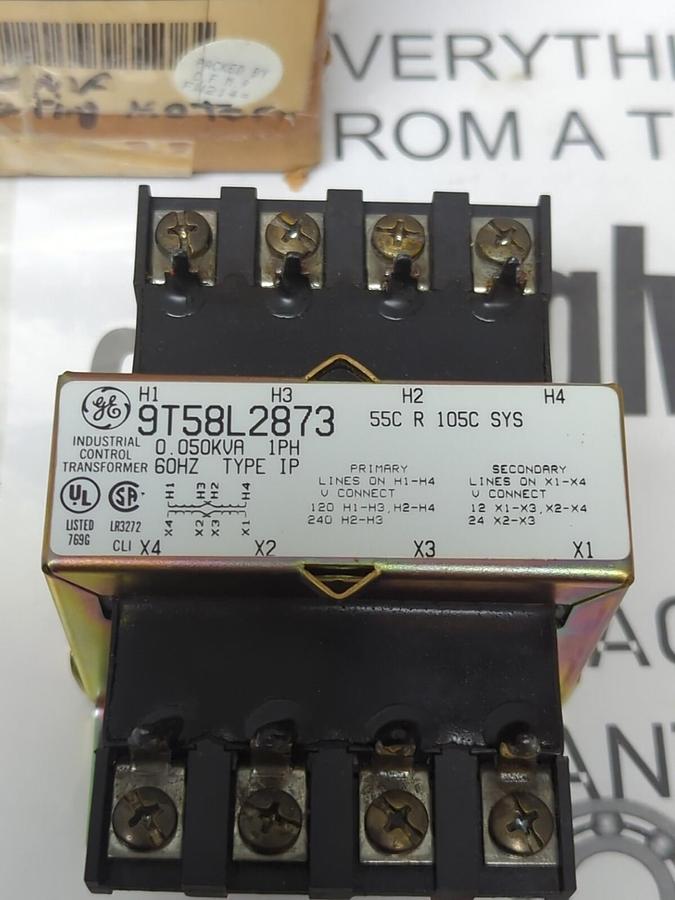 GE,9T58L2873,TYPE IP TRANSFORMER KVA 0.050 PRI VOLTS 120/240 SEC VOLTS 12/24 NOS