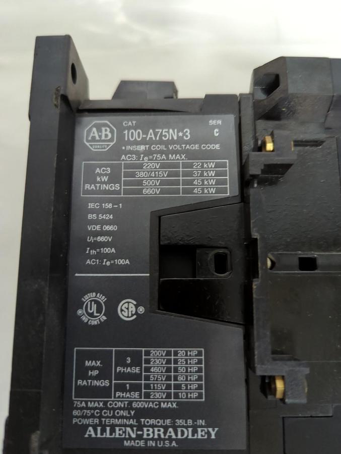 Used ALLEN BRADLEY,100-A75N*3,SERIES C CONTACTOR ASSEMBLY PRE-OWNED