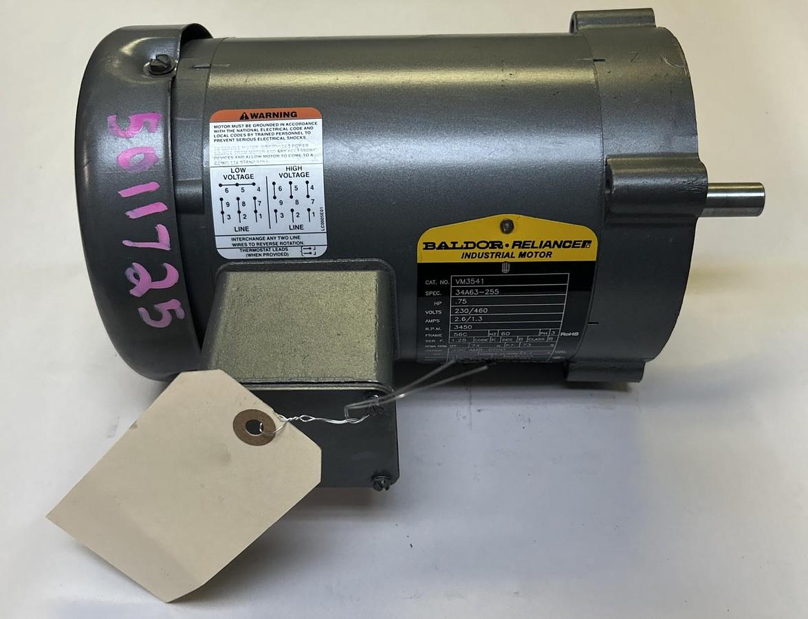 Used BALDOR,VM3541,INDUSTRIAL MOTOR 3/4HP 230/460V 3450RPM 56C FRAME