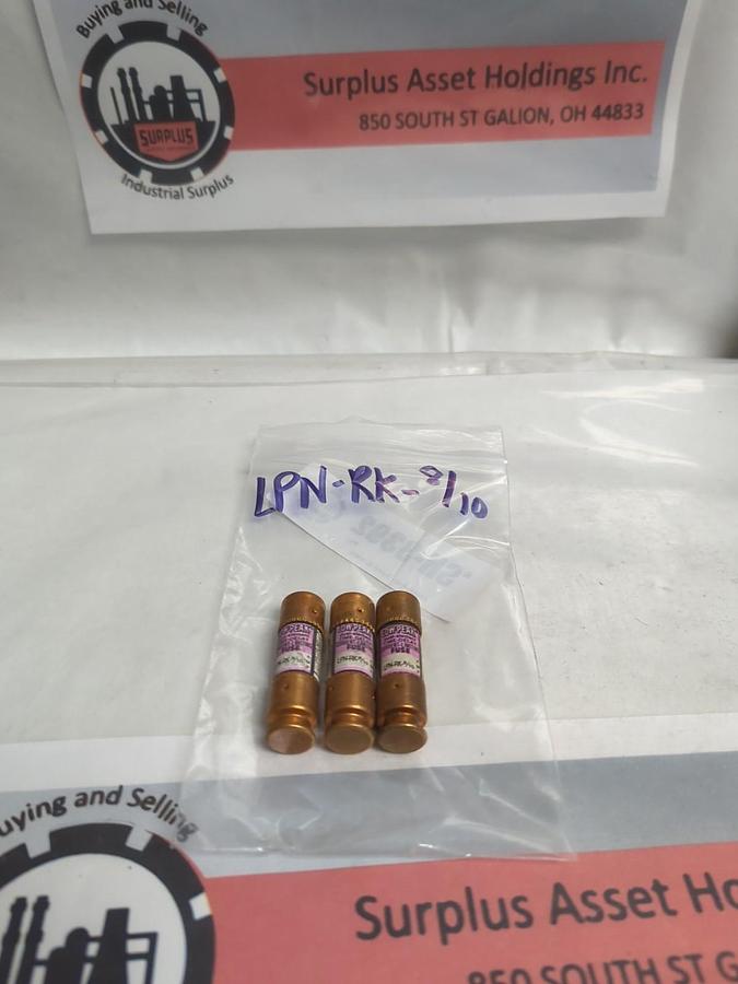 Used COOPER BUSSMANN,LPN-RK-8/10,LOW-PEAK 8/10AMP FUSE LOT OF 3 PRE-OWNED