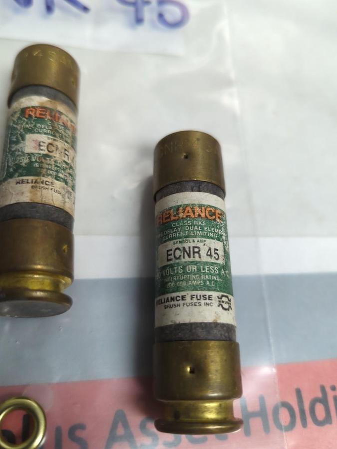 Used RELIANCE,ECNR45,TIME DELAY 45 AMP FUSE LOT OF 2 PRE-OWNED