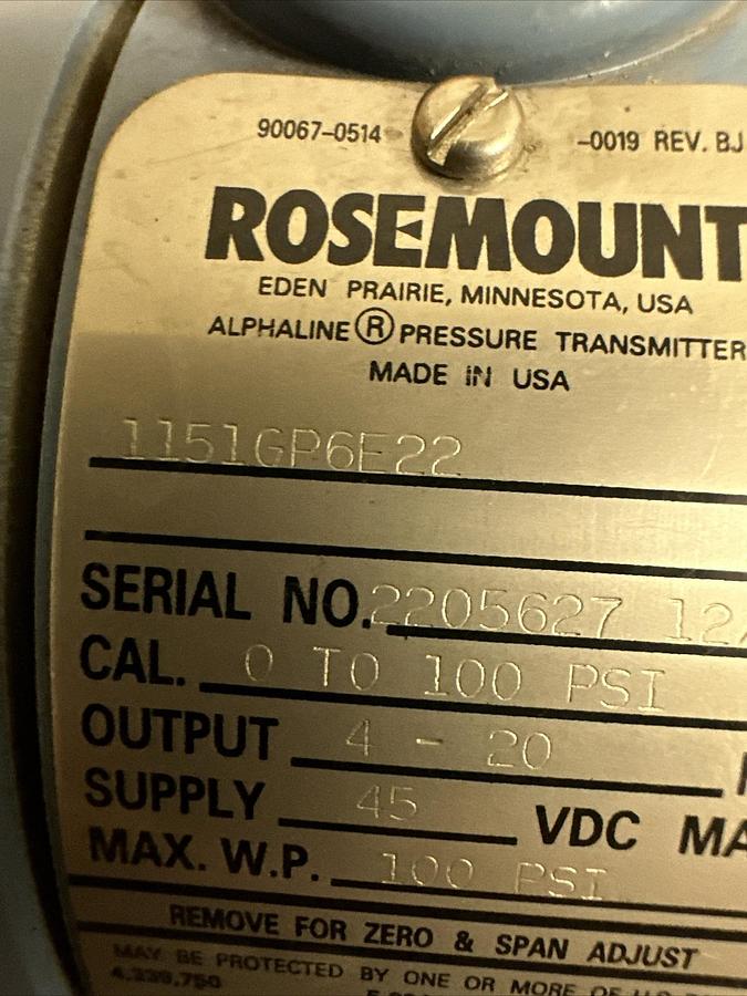 Rosemount,1151GP6E22,Pressure Transmitter