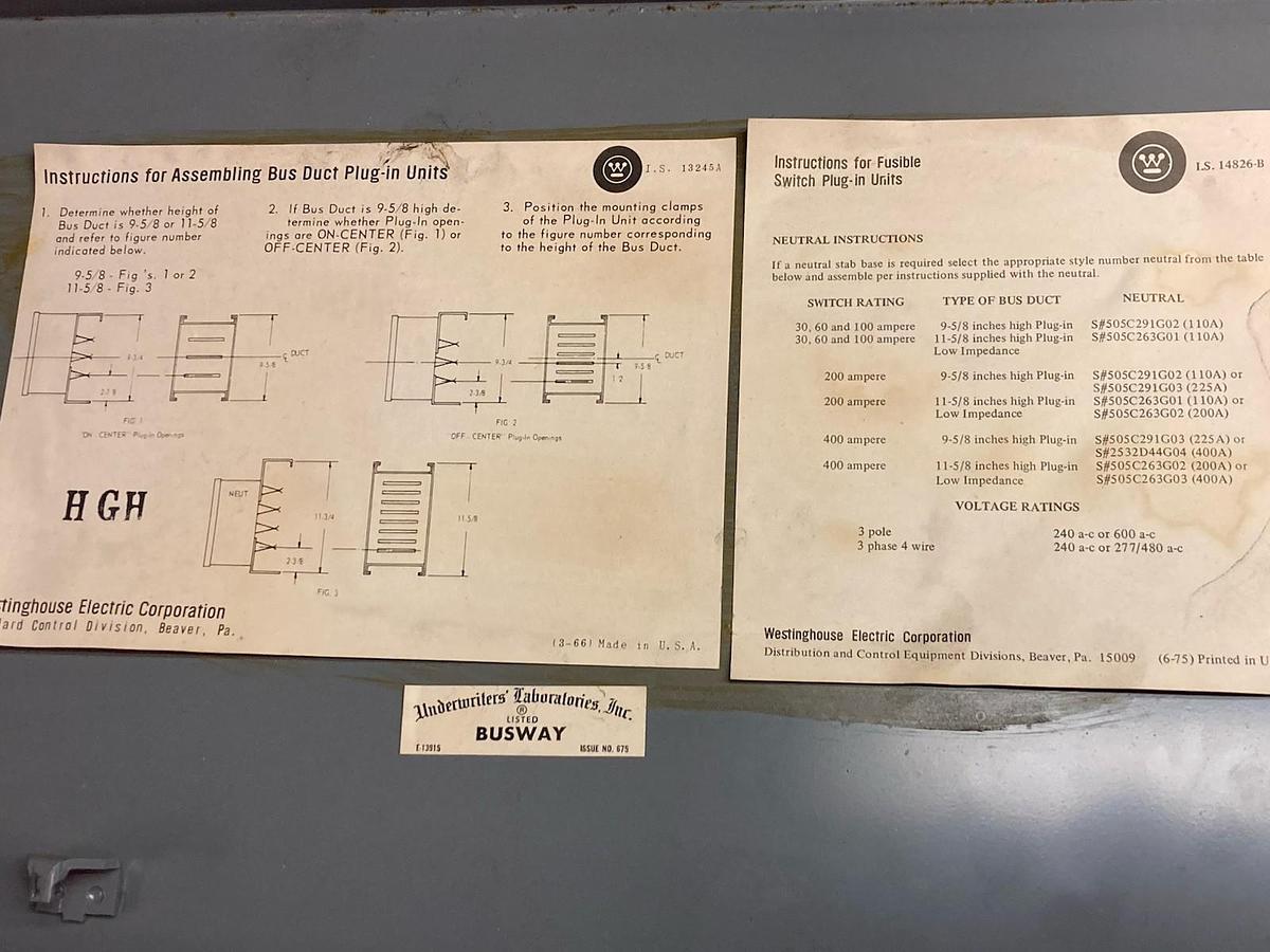 Used Westinghouse,TAP 363,3-Phase Bus Duct Fusible PLUG 100A 600Vac