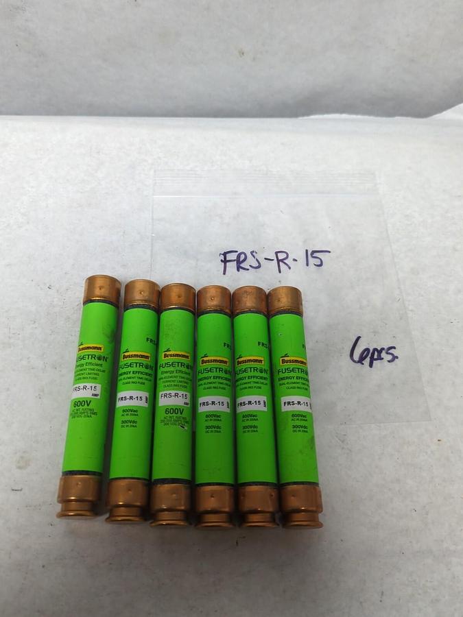 Used COOPER BUSSMANN,FRS-R-15,FUSETRON 15 AMP FUSE LOT OF 6 PRE-OWNED