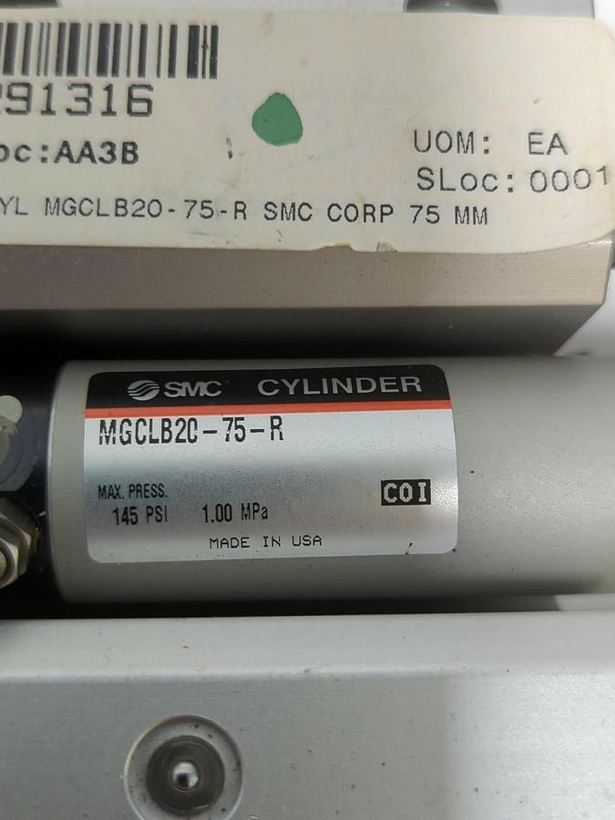SMC,MGCLB20-75-R,PNEUMATIC GUIDED CYLINDER 20MM BORE 75MM STROKE NOS