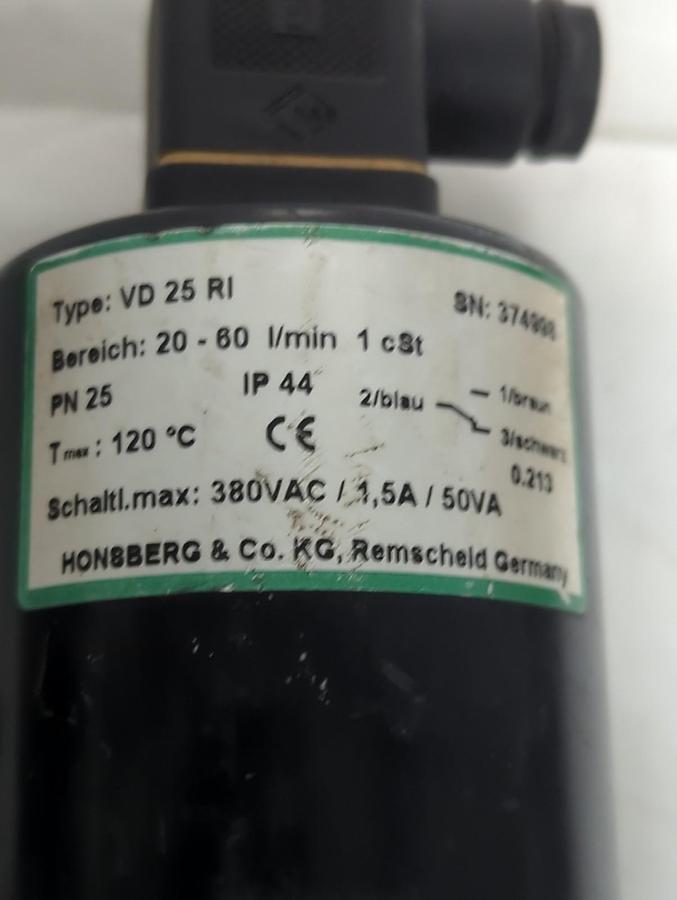 Used HONSBERG,VD 25 RI,FLOW SWITCH ASSEMBLY PRE-OWNED