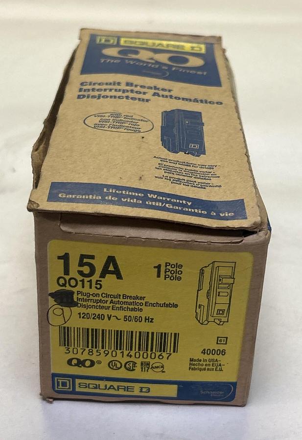 SQUARE D,QO115,CIRCUIT BREAKER 15A 120/240V 1P LOT OF 9 NOS