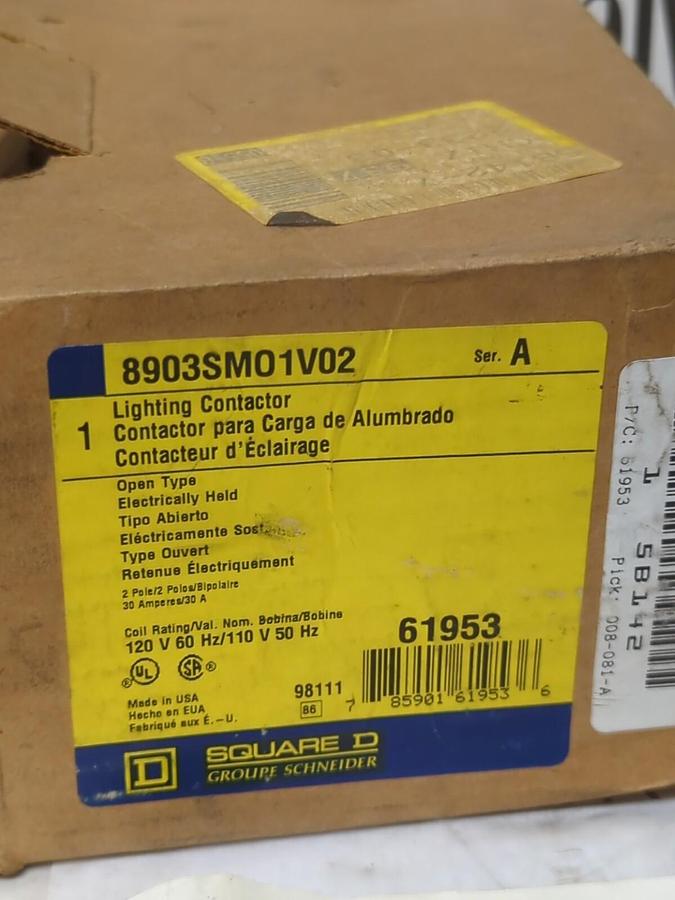 SQUARE D,8903SMO1V02,SERIES A LIGHTING CONTACTOR 30 AMP 120/110V 60/50HZ NOS