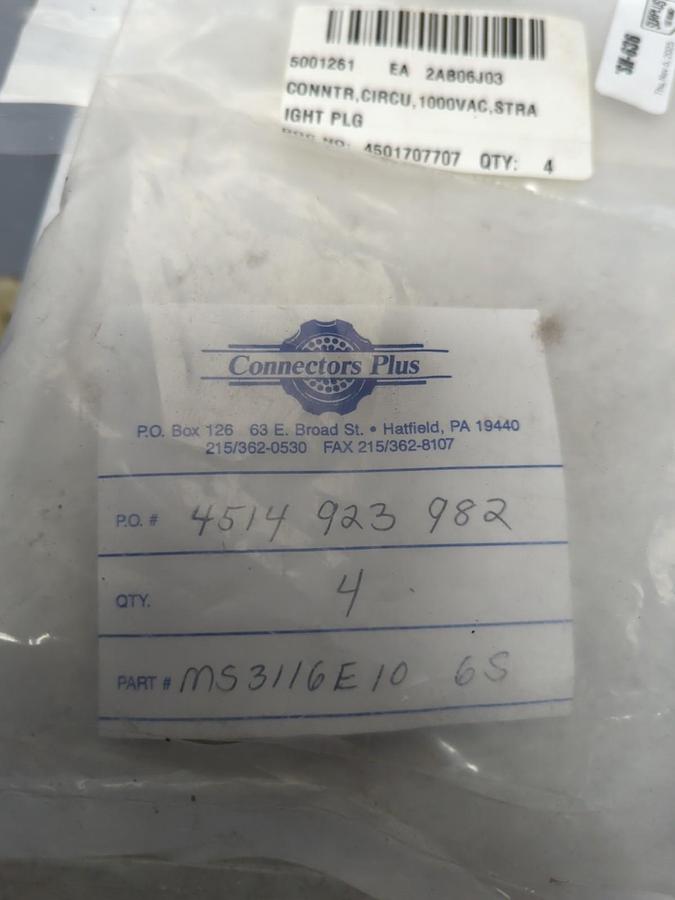 AMPHENOL,MS3116E10-6S,CIRCULAR CONNECTOR STRAIGHT PLUG 1000VAC LOT OF 4 NOS