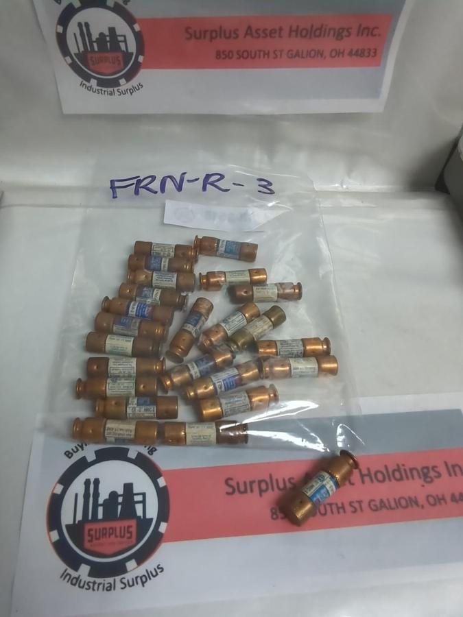 Used COOPER BUSSMANN,FRN-R-3,FUSETRON 3 AMP FUSE LOT OF 24 PRE-OWNED