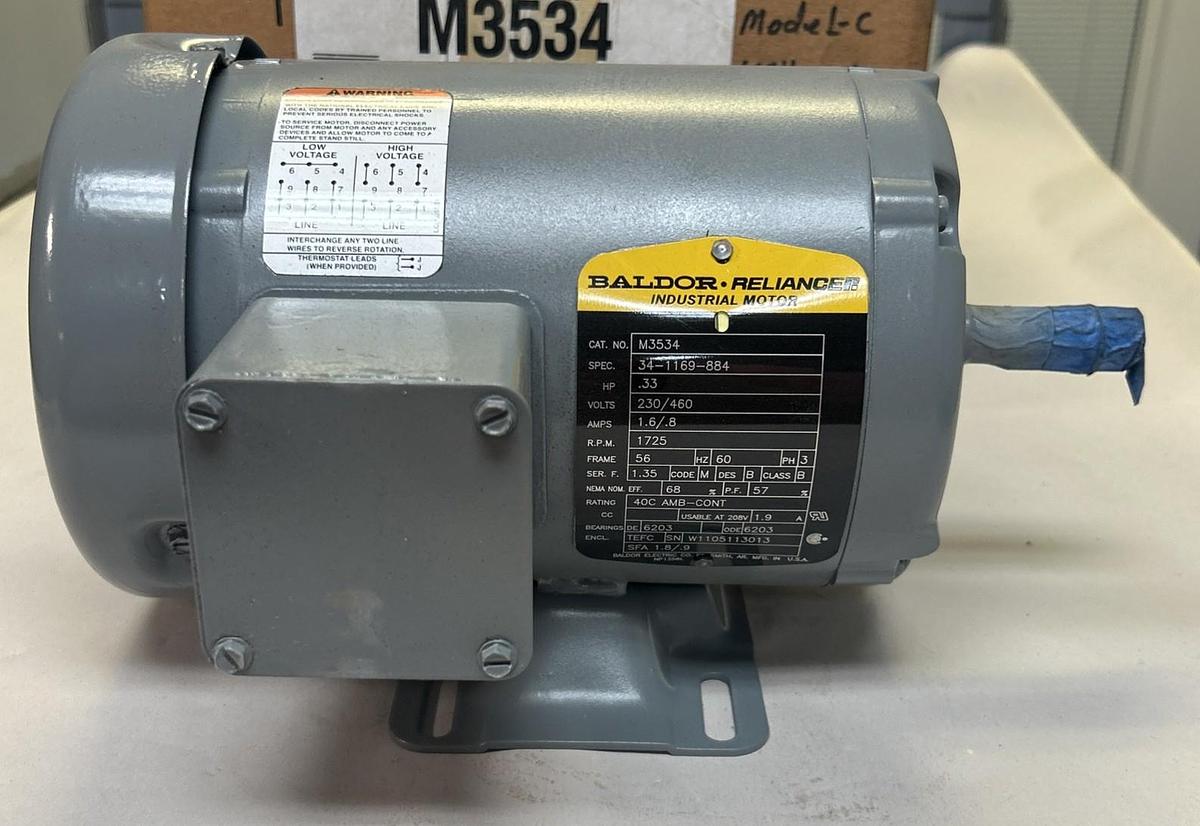 BALDOR,M3534,MOTOR 1/3HP 230/460V 1725RPM 3PH 56 FRAME