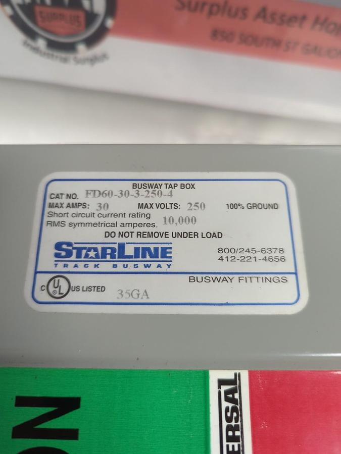STARLINE,FD60-30-3-250-4,BUSSWAY TAP BOX 30 AMP 250V NOS