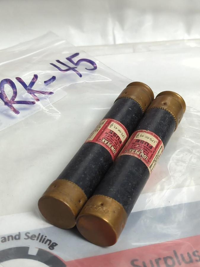 Used COOPER BUSSMANN,LPS-RK-45,LOW-PEAK FUSE 45 AMP LOT OF 2 PRE-OWNED