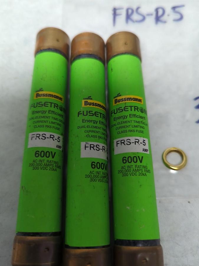 Used COOPER BUSSMANN,FRS-R-5,FUSETRON 5 AMP FUSE LOT OF 3 PRE-OWNED