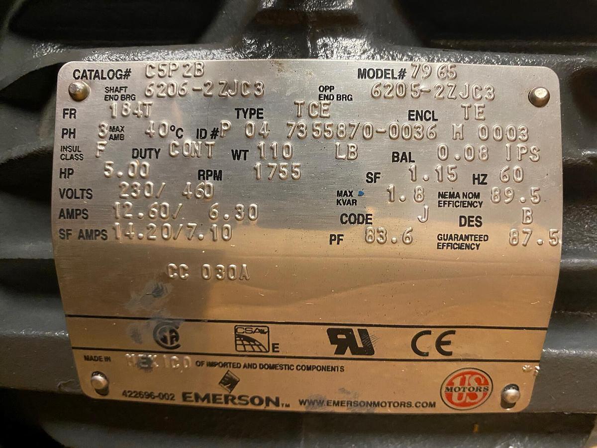 US MOTORS EMERSON,C5P28,MOTOR 5HP 1755RPM 1884T ENCL TE