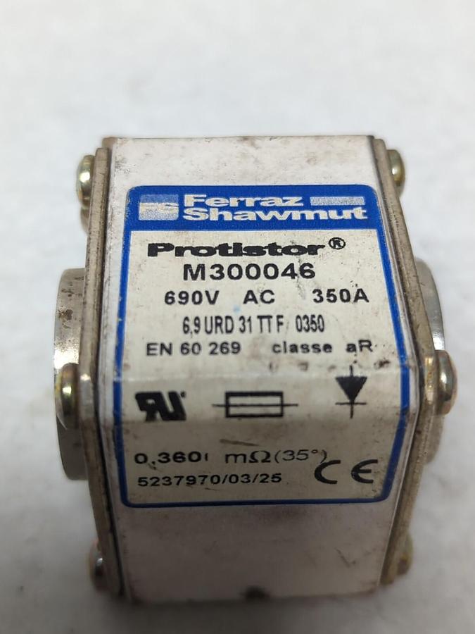 Used FERRAZ SHAWMUT,M300046,PROTISTOR FUSE 350 AMP 690V PRE-OWNED