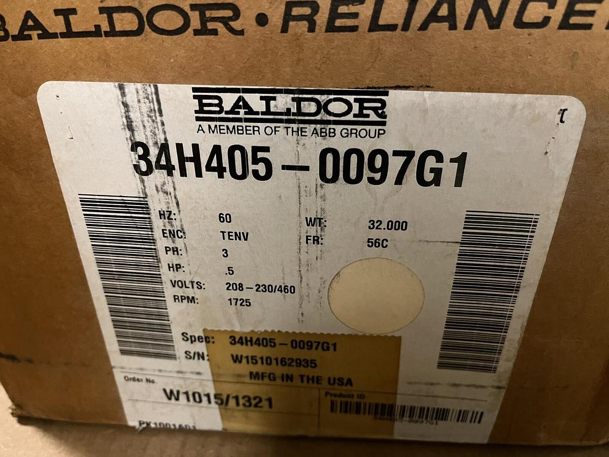 BALDOR,34H405-0097G1,SEVERE DUTY MOTOR 1/2HP 1725RPM 3PH 56C