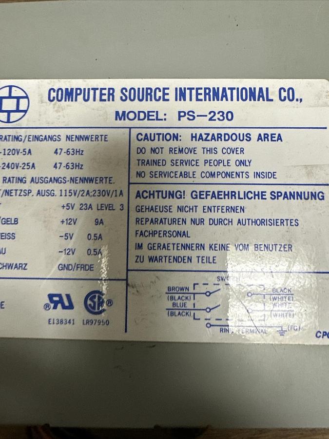 Used Computer Source International,PS-230,Swithing Power Supply