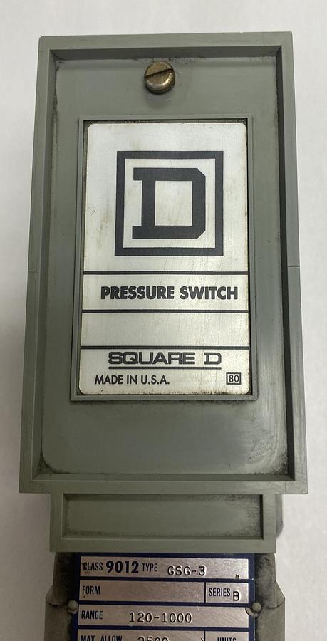 Used Square D,9012 GSG-3,Pressure Switch