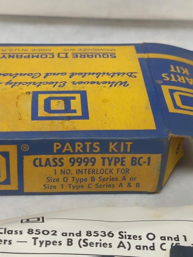 SQUARE D,9999 BC-1,INTERLOCK FOR SIZE 0 TYPEB SERA &SIZE1 TYPEC SER A&B LOT OF 2