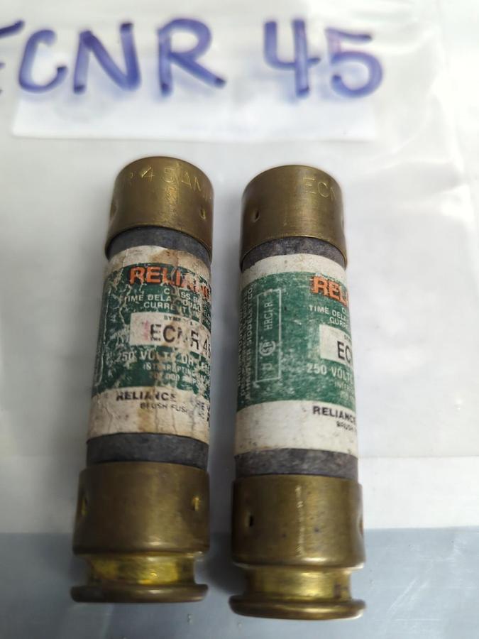 Used RELIANCE,ECNR45,TIME DELAY 45 AMP FUSE LOT OF 2 PRE-OWNED