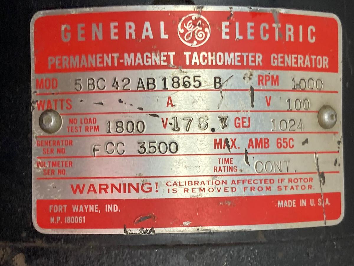 General Electric,5BC42AB1865B,Tachometer Generator 1000rpm 100v