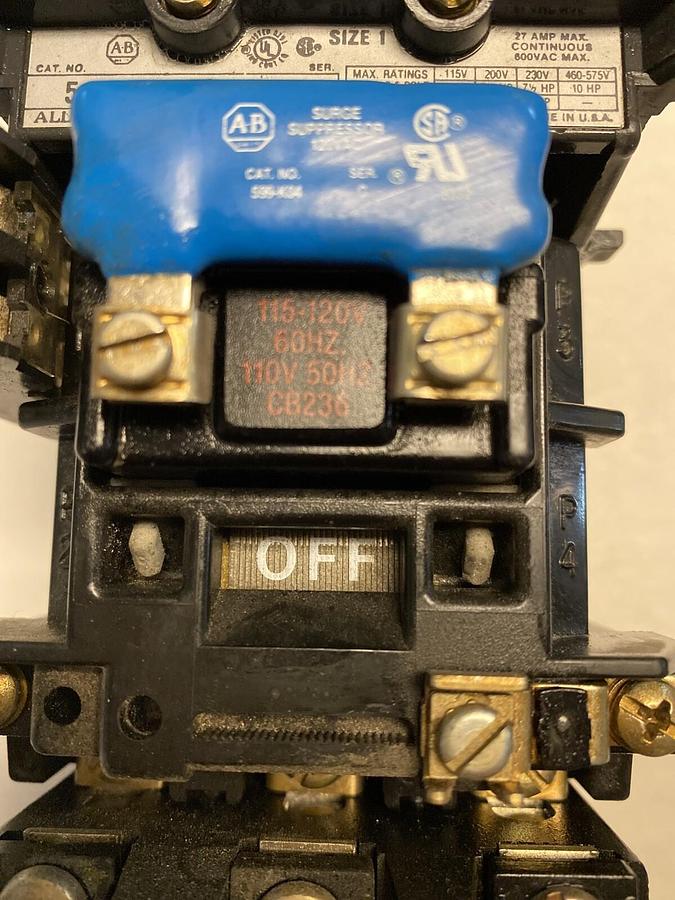 Used Allen-Bradley,509-B0D,Series B Size 1 Motor Starter 27AMP 600V 3 Pole 120V Coil