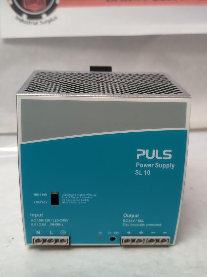 Used PULS,SL10.100,POWER SUPPLY AC100-120/210-240V 6.0/2.8A 50-60HZ DC24V/10A USED
