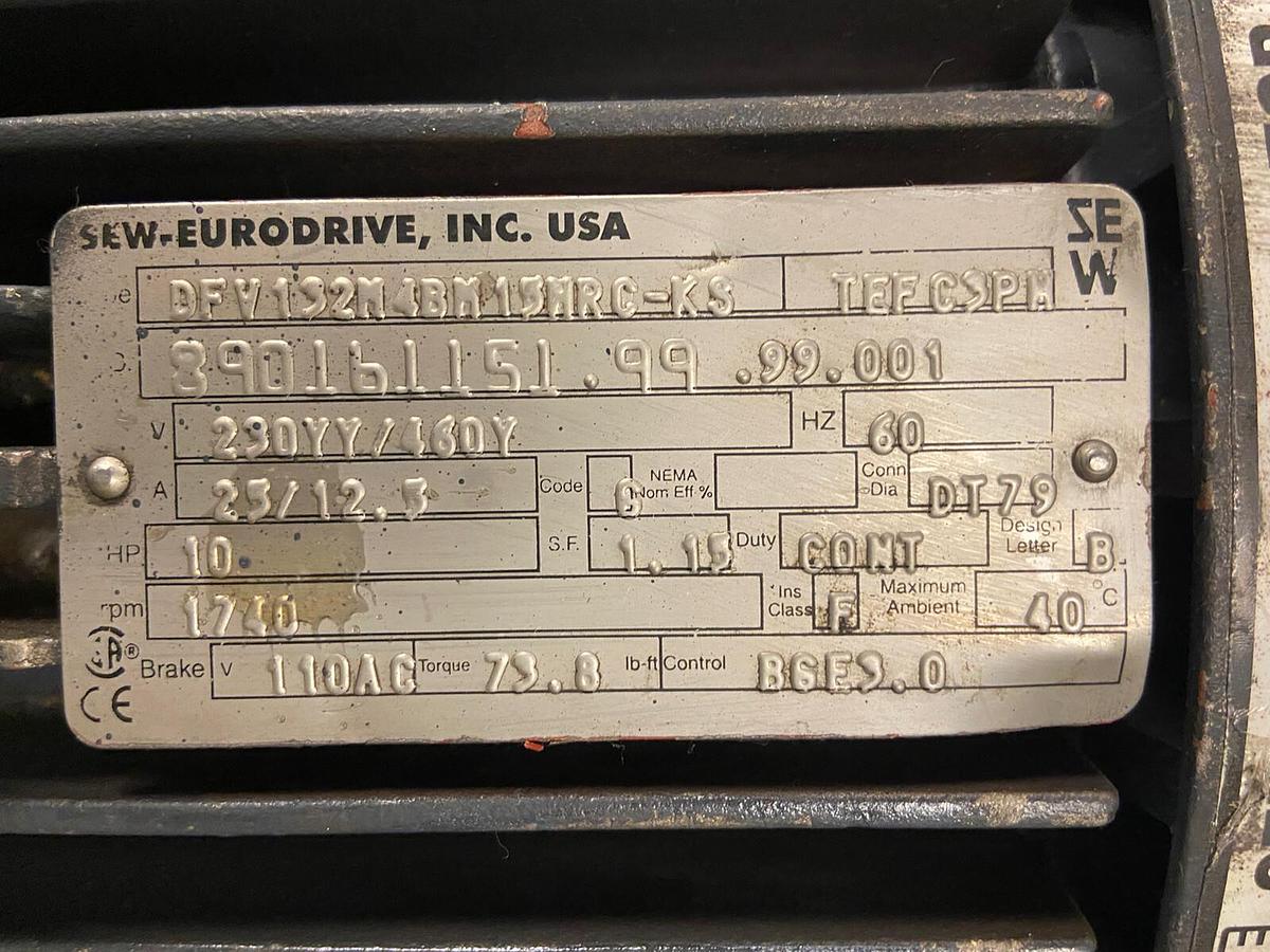 Used SEW Eurodrive,DFV132M4BM15HRC-KS,10Hp Brake Motor 1740RPM 230/460V