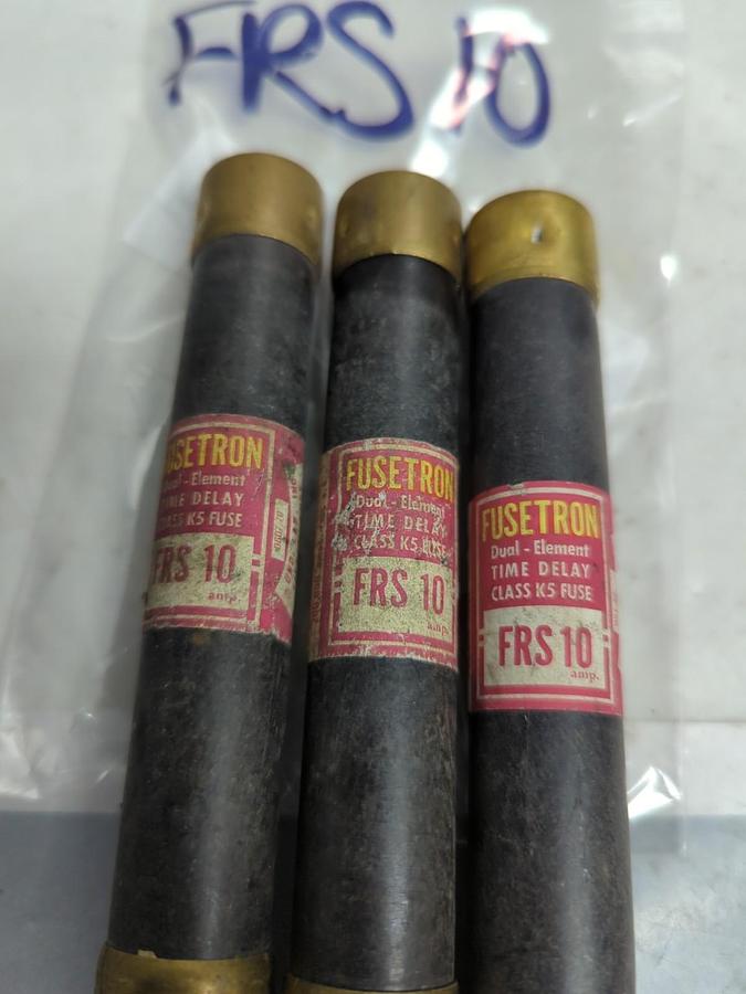 Used COOPER BUSSMANN,FRS-10,FUSETRON 10 AMP FUSE LOT OF 3 PRE-OWNED
