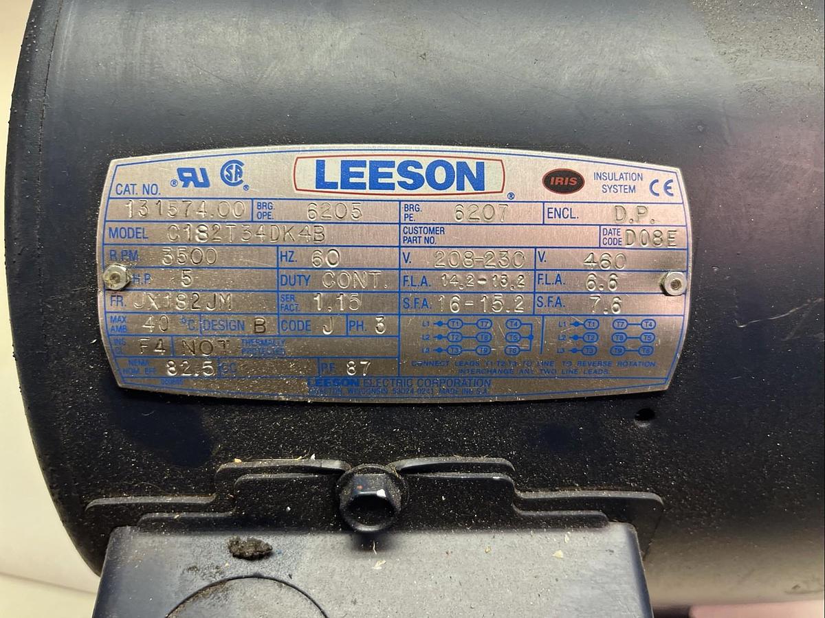 Used LEESON,131574.00,ELECTRIC MOTOR 5HP 3500RPM 3PH JX182JM DP C182T34DK4B
