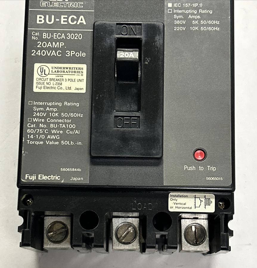 Used FUJI ELECTRIC,BU-ECA3020,CIRCUIT BREAKER 20A 240V 3P