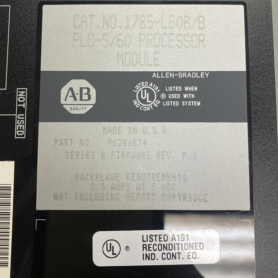 Used ALLEN BRADLEY,1785-L60B,SER B PLC-5/60 PROCESSOR MODULE REFURBISHED