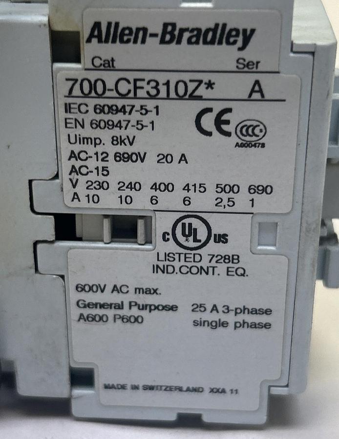 Used ALLEN BRADLEY,700-CF310Z*,CONTACTOR 24VDC COIL