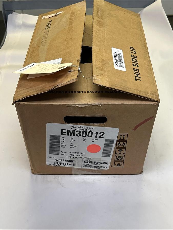 BALDOR,EM30012,MOTOR 3/4HP 3450RPM 230/460V 3PH 48 FRAME NEW