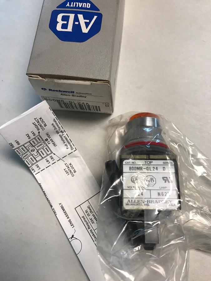 Used Allen Bradley,800MR-QL24A,Series D Amber Pilot light