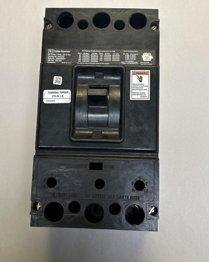 Used CUTLER-HAMMER,KA2225F,CIRCUIT BREAKER 225A 600V 2P