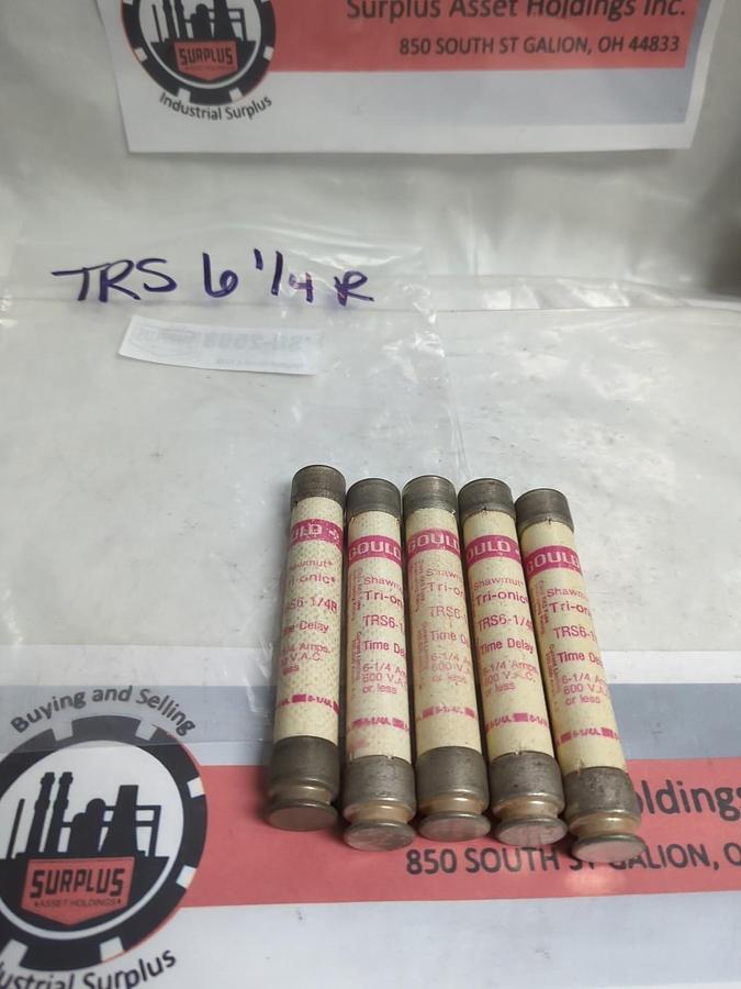 Used GOULD SHAWMUT,TRS6-1/4R,TRI-ONIC 6-1/4 AMP FUSE LOT OF 5 PRE-OWNED