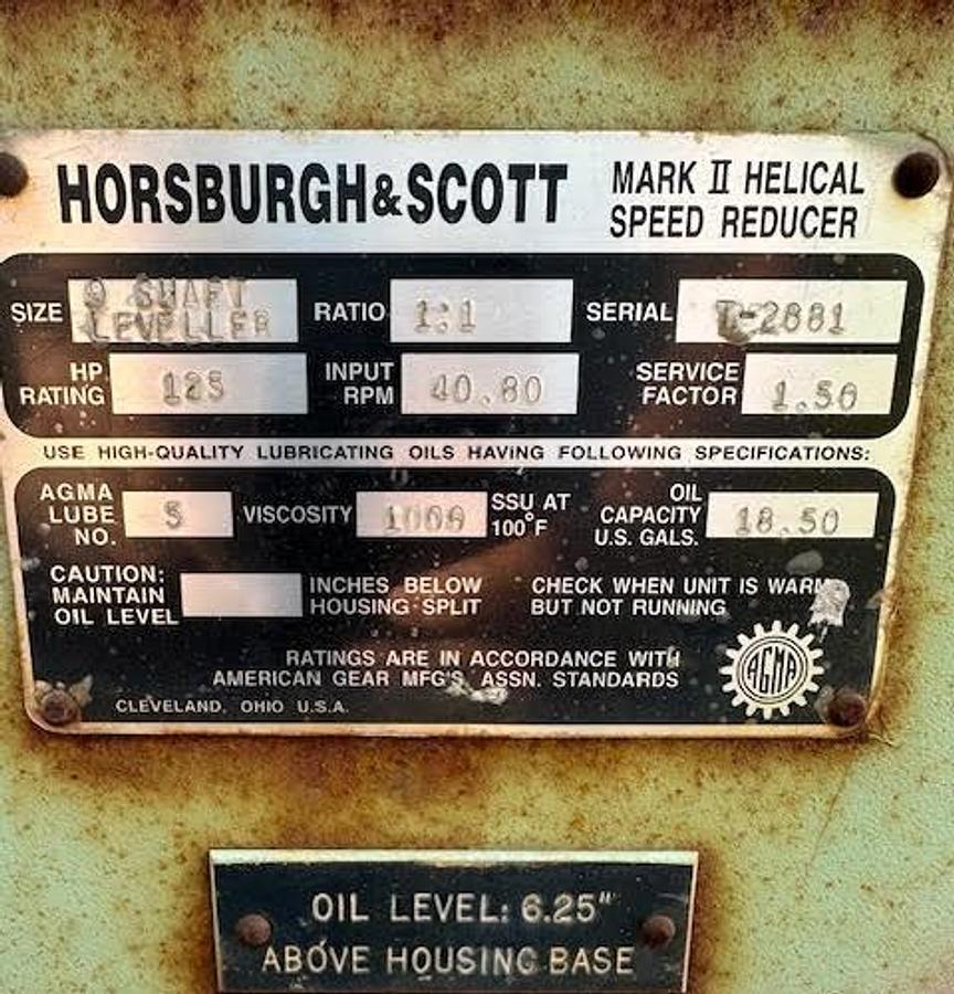 Used Horsburgh & Scott,Mark II Helical Speed Reducer 1:1 Ratio 125HP