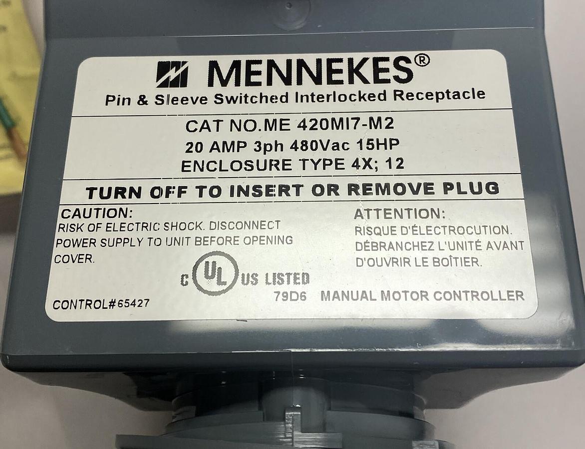 MENNEKES,ME420MI7M2,MECHANICALLY INTERLOCKED RECEPTACLE 20A 3PH 480V 15HP NEW