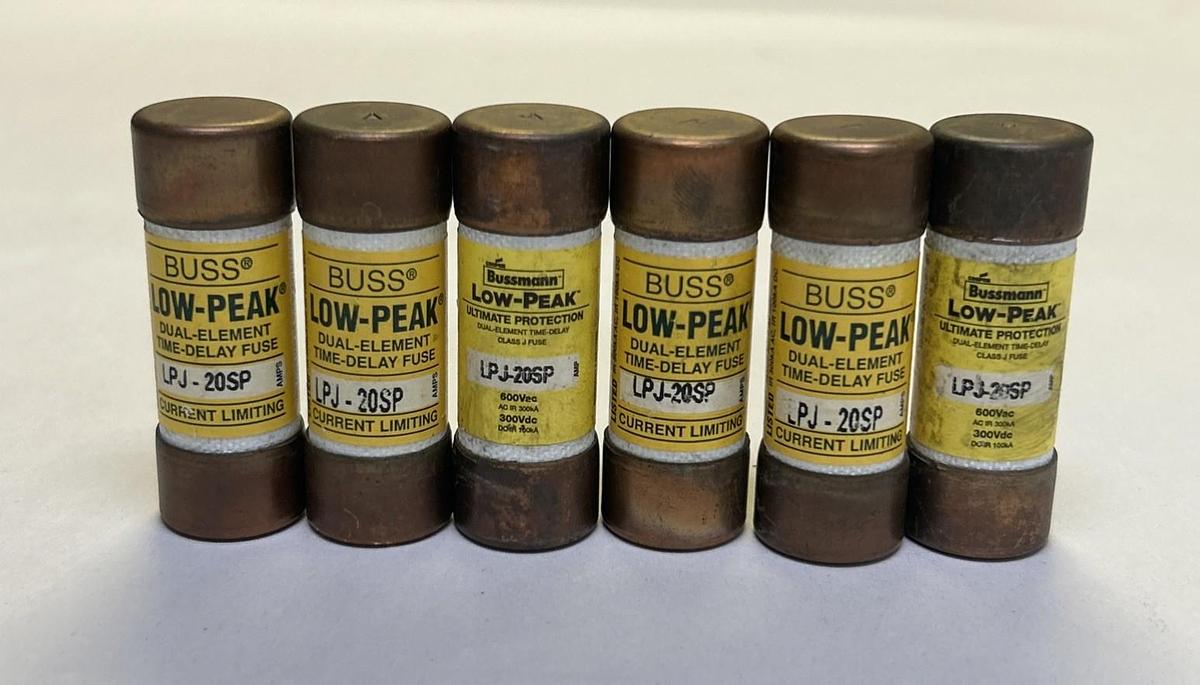 Used BUSSMANN,LPJ-20SP,LOW-PEAK FUSE 20A 600V LOT OF 6