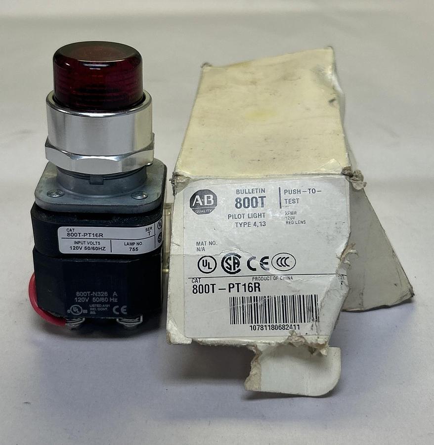 ALLEN BRADLEY,800T-PT16R,RED PUSH TO TEST PILOT LIGHT NOS