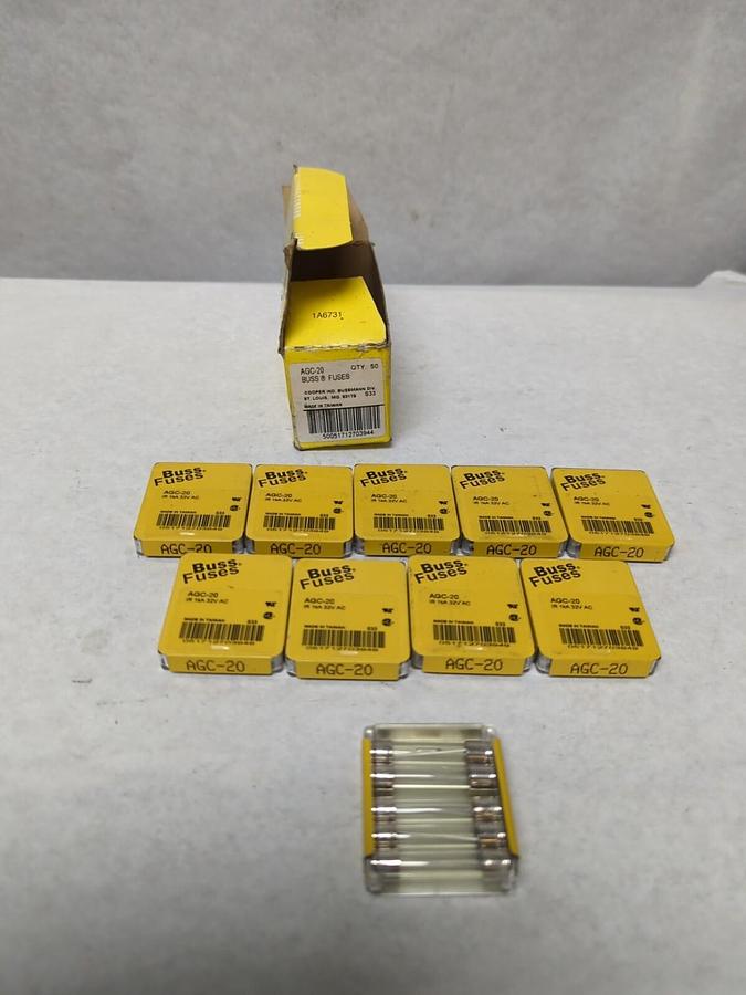 COOPER BUSSMANN,AGC-20,GLASS FUSES LOT OF 50 NEW