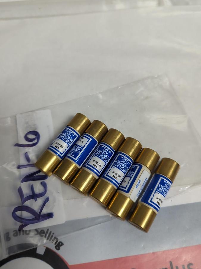 COOPER BUSSMANN,REN6,RENEWABLE 6 AMP FUSE LOT OF 6 PRE-OWNED