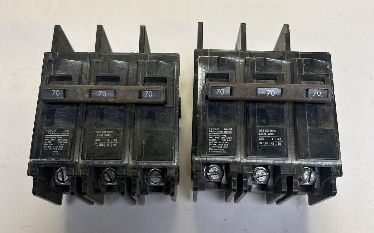 Used ITE,BQ3B070,CIRCUIT BREAKER 70A 240V 3P LOT OF 2
