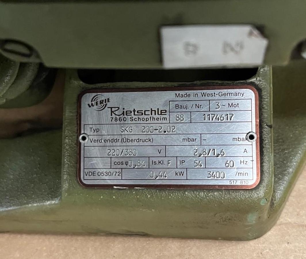 Used RIETSCHLE,SKG-200-2.02,REGENERATIVE BLOWER 3PH .44kW 3400RPM